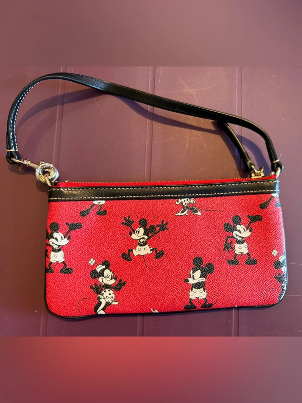Dooney & Bourke Red Mickey Mouse Wristlet with Black Trim - Picture 3 of 7